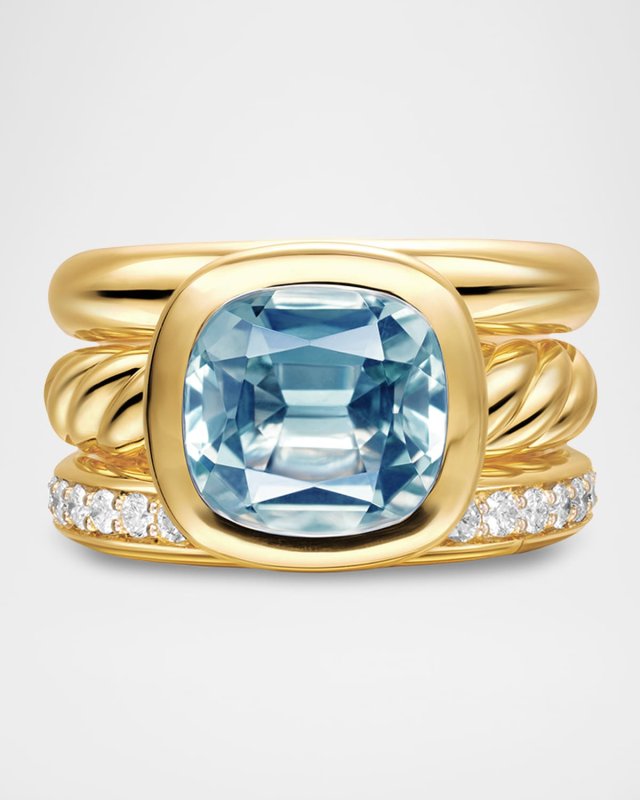 Mercer 3 Row Stone Ring with Diamonds in 18K Gold, 12mm